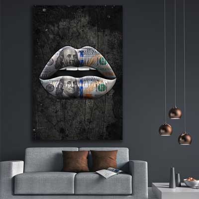 Money Lips - part of our high quality canvas lips wall art collection