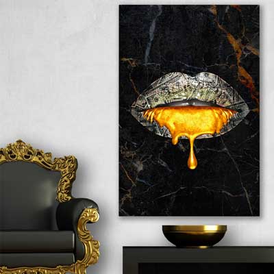 Golden Lust - part of our high quality canvas lips wall art collection