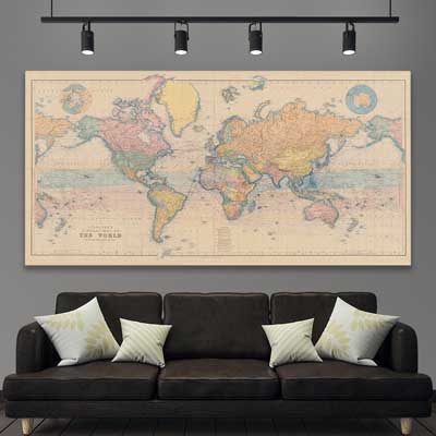Vintage Map Colour is a high quality canvas print in our city skyline, travel prints and maps collection