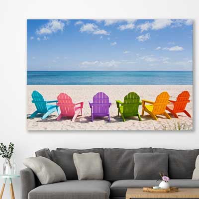 beach and coastal wall art print of Pastel Chairs