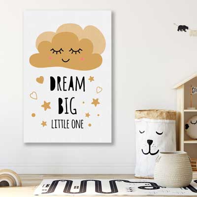 Dream Big is a nursery canvas wall art and print suited for childrens nursery area