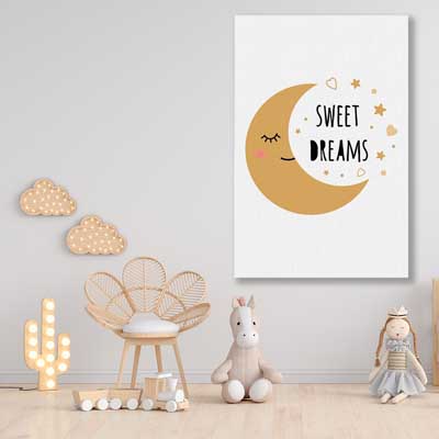 Sweet Dreams is a nursery canvas wall art and print suited for childrens nursery area