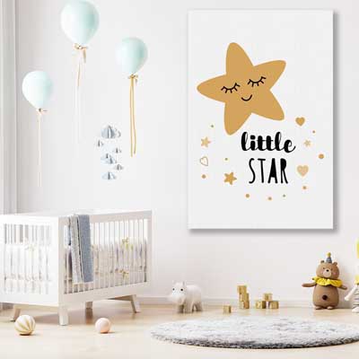Little Star is a nursery canvas wall art and print suited for childrens nursery area
