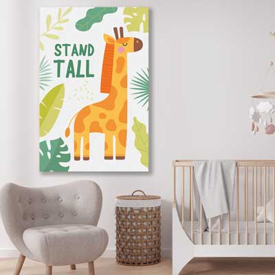 Tall Giraffe is a nursery canvas wall art and print suited for childrens nursery area