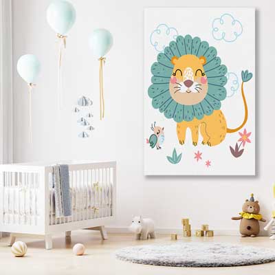 Safari Lion is a nursery canvas wall art and print suited for childrens nursery area