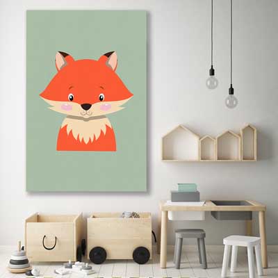 Friendly Fox is a nursery canvas wall art and print suited for childrens nursery area
