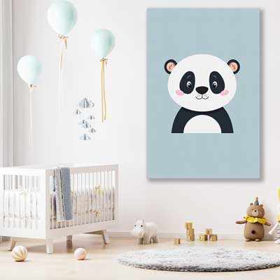Friendly Panda is a nursery canvas wall art and print suited for childrens nursery area